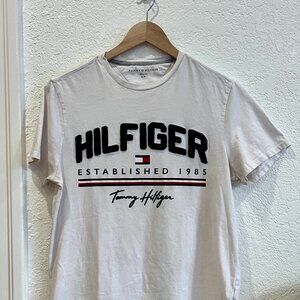 White Tommy Hilfiger "Established 1985" Textured Logo Tee, Size Small